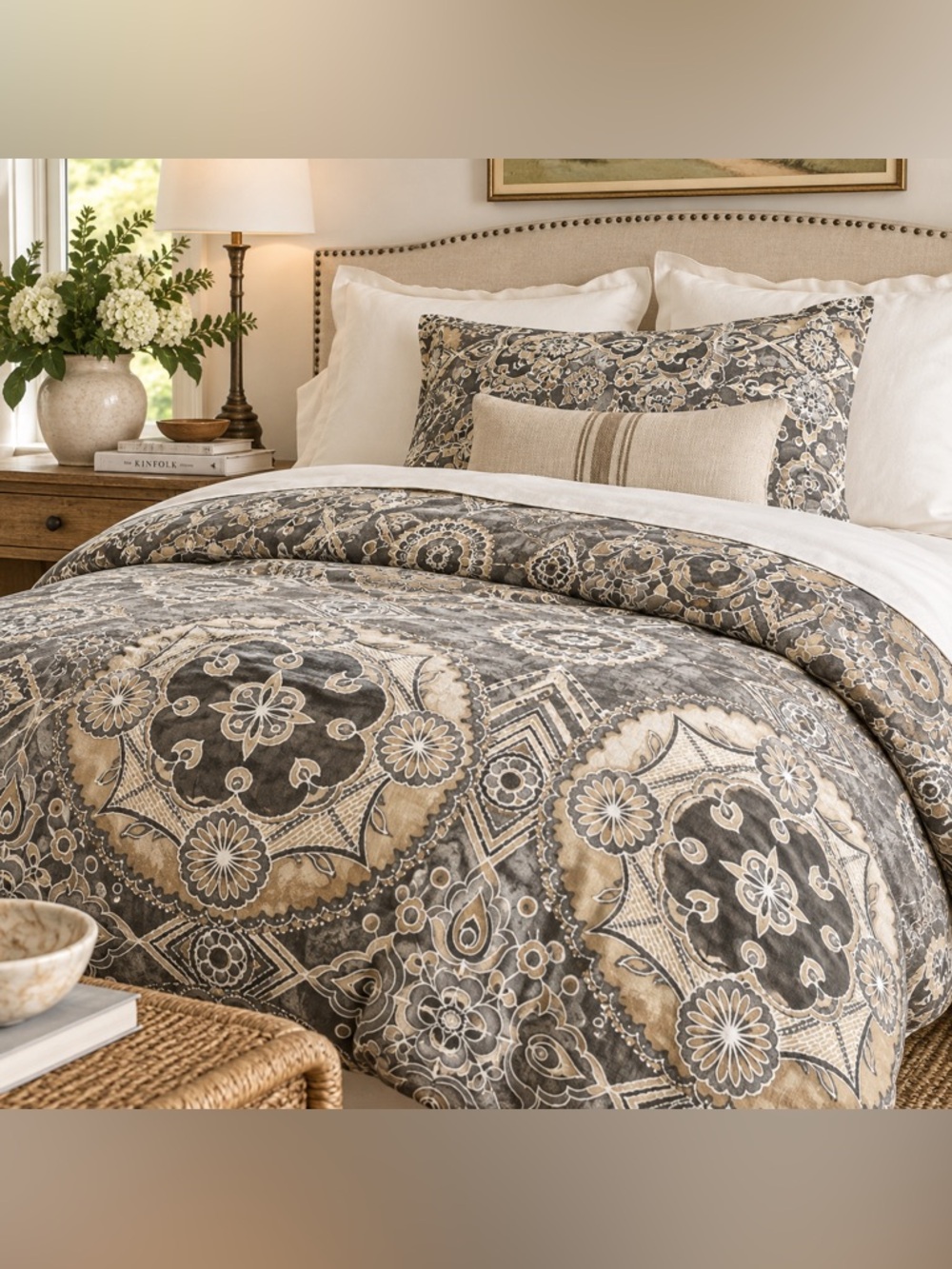 Pottery Barn Organic Cotton California King Duvet Cover + Sham Medallion Floral